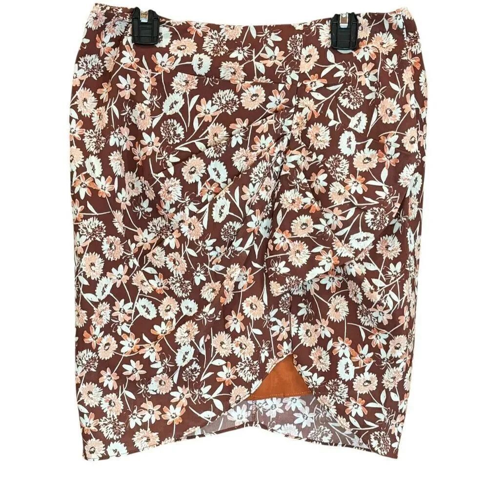 The Westside Zuri Draped Ruffle Miniskirt in Brown Print NWT Size Large